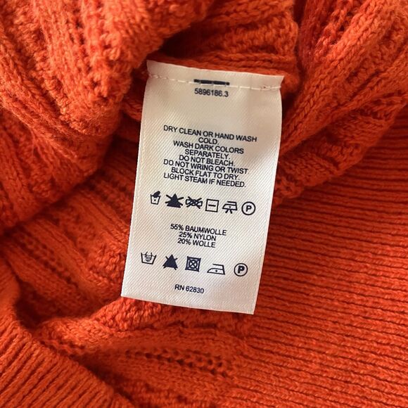 LANDS END Wool Cotton Orange Aran Cable Knit Fisherman's Knit Cardigan Size XS - Picture 6 of 6